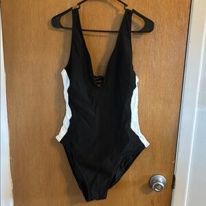 Black and White Corset style One-Piece Swimsuit